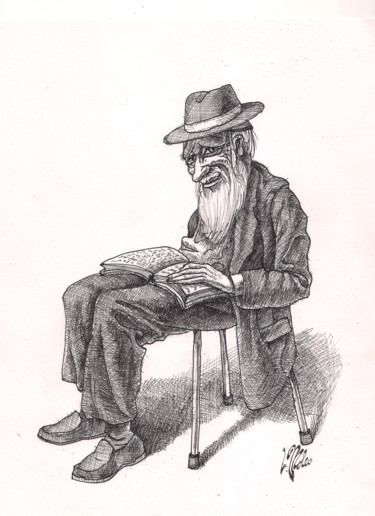 Zeichnungen mit dem Titel "Bookish Man" von Victor Molev, Original-Kunstwerk, Andere