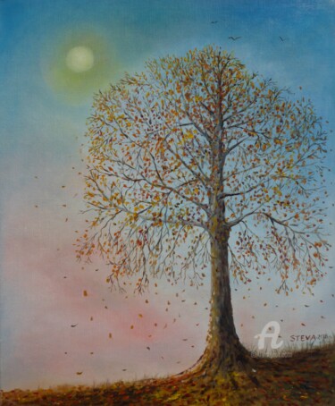 Painting titled "Aubade N°2" by Brigitte Conan (Steva), Original Artwork, Oil Mounted on Wood Stretcher frame