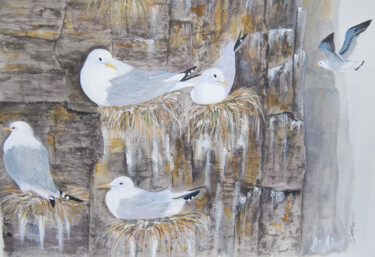 Painting titled "Goelands cendrés -…" by Patricia Giroldini Hyvernat, Original Artwork, Watercolor