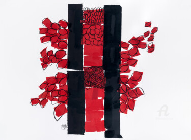Collages titled "Entre franjas negras" by Marisu Solís, Original Artwork, Paper cutting