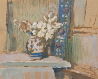 White magnolias Spring flower bouquet in a vase Painting titled "White magnolias Spr…" by Irina Žagata, Original Artwork, Oil