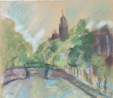 Desenho intitulada "P21 Canal (Amsterda…" por Amos Zelikson, Obras de arte originais, Pastel