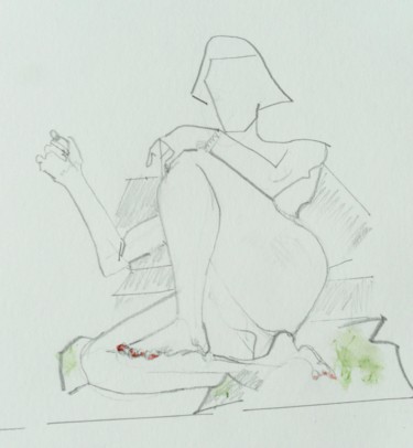 Le dos lové sur des coussins Dessin intitulée "Le dos lové sur des…" par Catherine Claude, Œuvre d'art originale, Crayon