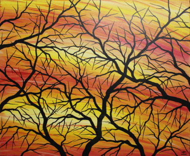 Silhouettes de branches. Painting titled "Silhouettes de bran…" by Jonathan Pradillon, Original Artwork, Acrylic Mounted on Wood Stretcher frame