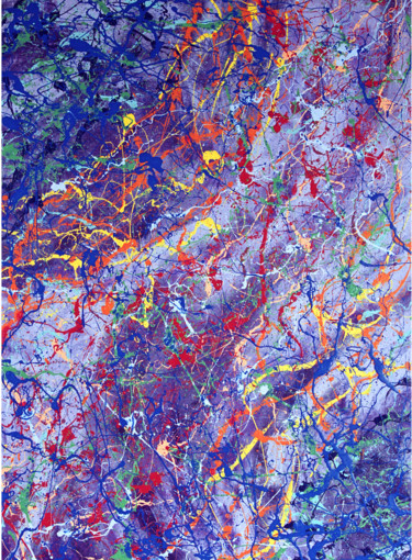 N° 64 Mots Bleus Peinture intitulée "N° 64 Mots Bleus" par Isa-L, Œuvre d'art originale, Acrylique Monté sur Châssis en bois