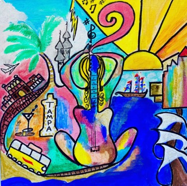 Ζωγραφική με τίτλο "Tampa City By The B…" από Susan Doscher, Αυθεντικά έργα τέχνης, Ακρυλικό