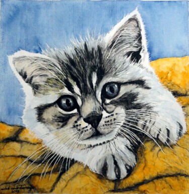 Peinture intitulée "SUR UN TISSU ORANGE" par Michel Cendra-Terrassa, Œuvre d'art originale, Aquarelle