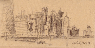 Dessin intitulée "Doha, Qatar, 2019" par Philippe Juttens, Œuvre d'art originale, Stylo à bille