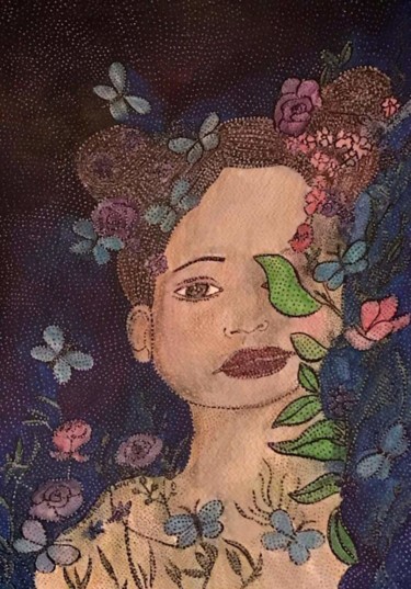 Painting titled "FILLE DU PRINTEMPS" by Anne Bazabidila, Original Artwork, Ink