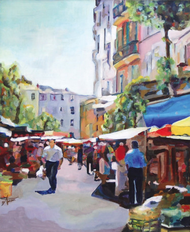 Marché provençal Peinture intitulée "Marché provençal" par Bernard Amiot, Œuvre d'art originale, Huile Monté sur Châssis en bois