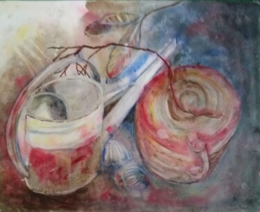 Peinture intitulée "Au jardin" par Pascale Coutoux, Œuvre d'art originale, Aquarelle