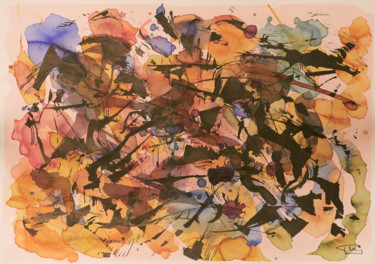 Composition Abstraite Encre sur papier marouflée