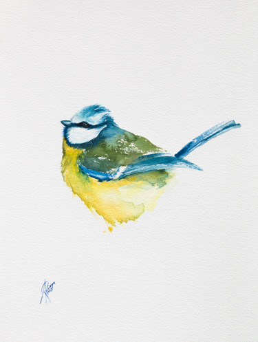 Peinture intitulée "Eurasian Blue Tit (…" par Andrzej Rabiega, Œuvre d'art originale, Aquarelle