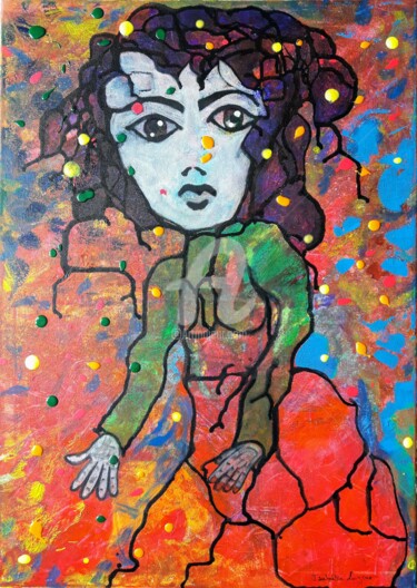 La demoiselle printanière Painting titled "La demoiselle print…" by Pinkivioletblue, Original Artwork, Acrylic Mounted on Wood Stretcher frame