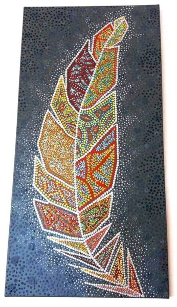 Peinture intitulée "plume" par Sandra.R - Un Pointctout, Œuvre d'art originale, Acrylique