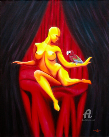 Peinture intitulée "Odalisque au Perroq…" par G.Aime, Œuvre d'art originale, Huile