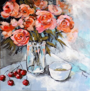roses et cerises #artistsupportpledge Painting titled "roses et cerises…" by Cathy Monnier, Original Artwork, Acrylic
