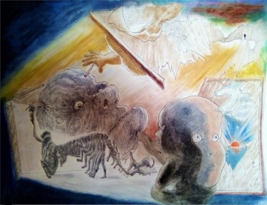 Drawing titled "Espace-temps" by Philippe Leclerc, Graphiste, Original Artwork, Ink