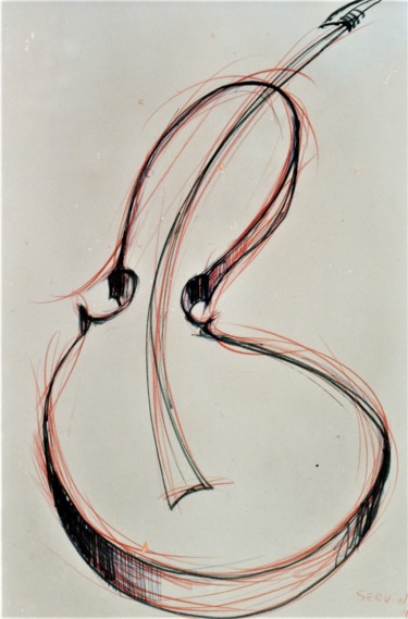 Dessin intitulée "Violon en perspecti…" par Servin, Œuvre d'art originale, Crayon
