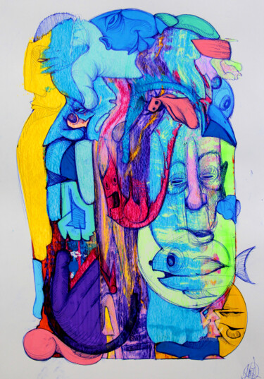 Life of blue Dessin intitulée "Life of blue" par Art De Noé, Œuvre d'art originale, Acrylique