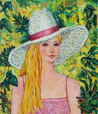 Картина под названием "В шляпе" - Alexander Breskin, Подлинное произведение искусства, Масло Установлен на Деревянная рама д…