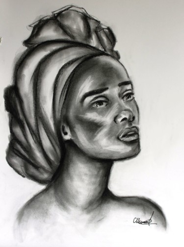 Dessin intitulée "beauté Africaine" par Olga Chilova - Stephan, Œuvre d'art originale, Fusain