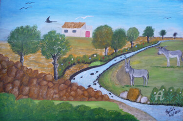 Painting titled "paysage-printanier.…" by Ahmed Fertat, Original Artwork, Oil