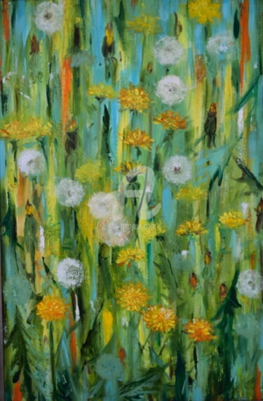 Painting titled "Dandelions. (Одуван…" by Elena Berezhnaya Be Lena, Original Artwork, Oil Mounted on artwork_cat.