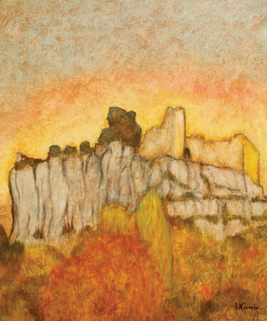 Château des Evêques à Fontaine de Vaucluse. Peinture intitulée "Château des Evêques…" par Jean Xavier Combe, Œuvre d'art originale, Huile Monté sur Châssis en bois