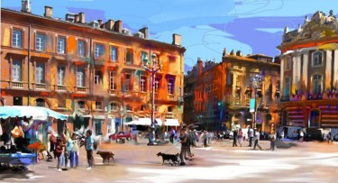 Digital Arts με τίτλο "Place du Capitole p…" από Christian Bessede, Αυθεντικά έργα τέχνης, Ψηφιακή ζωγραφική