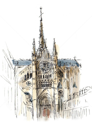Dessin intitulée "Cathédrale d'Amiens…" par Anne-Marie Mary, Œuvre d'art originale