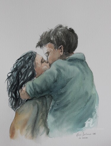 LE BAISER Peinture intitulée "LE BAISER" par Alain Devienne, Œuvre d'art originale, Aquarelle