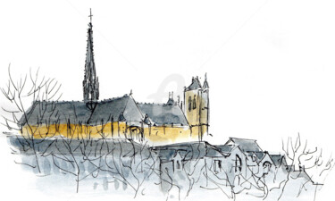 Dessin intitulée "Contre-jour sur la…" par Anne-Marie Mary, Œuvre d'art originale