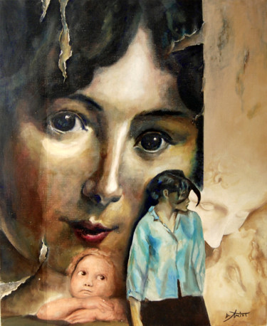 rendez-vous-d'une-femme-en-bleu Peinture intitulée "rendez-vous-d'une-f…" par Bernard Amiot, Œuvre d'art originale, Huile Monté sur Châssis en bois