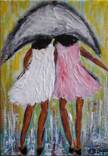 Les Jeunes filles au parapluie Peinture intitulée "Les Jeunes filles a…" par Christiane Guerry, Œuvre d'art originale, Acrylique Monté sur Châssis en bois