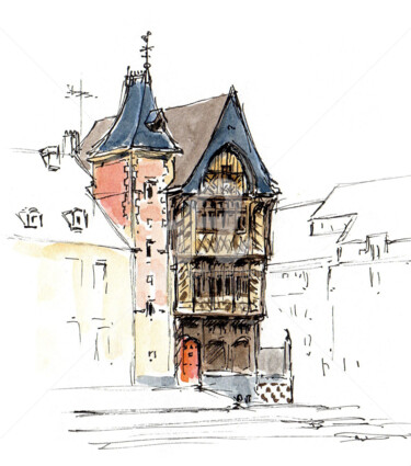 Dessin intitulée "La maison du Péleri…" par Anne-Marie Mary, Œuvre d'art originale