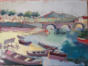 Painting titled "pays basque" by Magali Mouret, Original Artwork, Oil