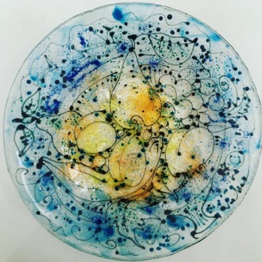 Sculpture titled "Fruit vase-deep gla…" by Oksana Veber, Original Artwork, Glass