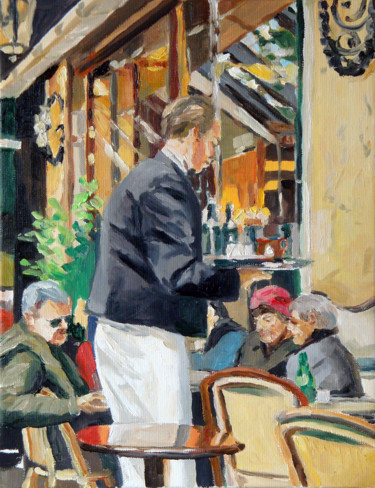 Peinture intitulée "brasserie à Paris" par Pascal Brachet, Œuvre d'art originale, Huile