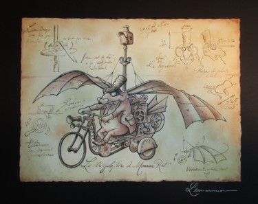 Dessin intitulée "Le tricycloptère de…" par Philippe Lemarinier, Œuvre d'art originale, Encre