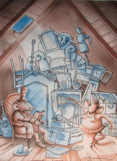 Dessin intitulée "Littérature pour Mo…" par Philippe Lemarinier, Œuvre d'art originale, Encre