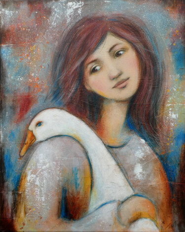 Avec mon oie Peinture intitulée "Avec mon oie" par Isabelle Milloz, Œuvre d'art originale, Acrylique Monté sur Châssis en bois