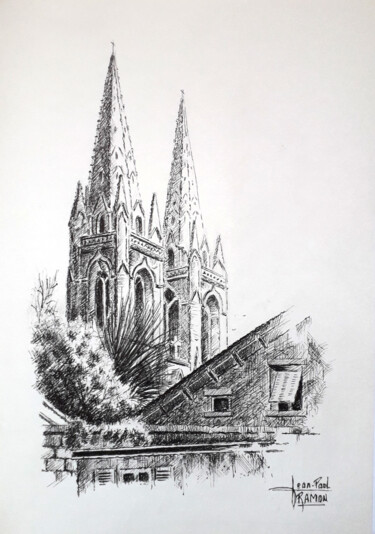 Dessin intitulée "Pointées vers le ci…" par Jean-Paul Ramon, Œuvre d'art originale, Encre