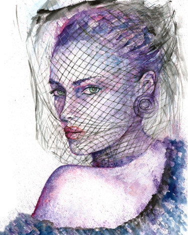 Fashion woman portrait watercolor painting 绘画 标题为“Fashion woman portr…” 由Natalja Picugina, 原创艺术品, 水彩