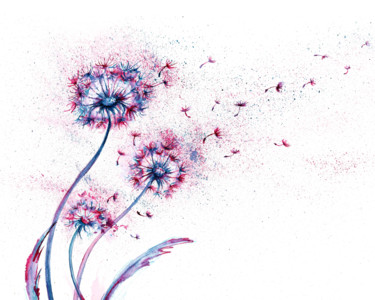 Abstract Dandelions watercolor Printmaking titled "Abstract Dandelions…" by Natalja Picugina, Original Artwork, Watercolor
