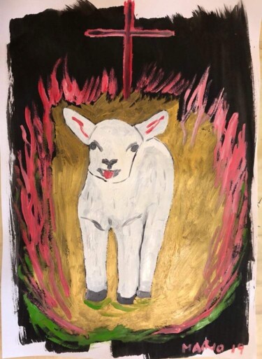 Painting titled "agnus Dei" by Mario Pratesi, Original Artwork, Oil