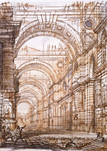 Dreams in arcades Peinture intitulée "Dreams in arcades" par Andrei Svistunov, Œuvre d'art originale, Encre