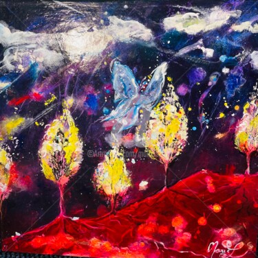 Painting titled "Petites Lumières" by Marie Laplace, Original Artwork, Acrylic Mounted on Wood Stretcher frame