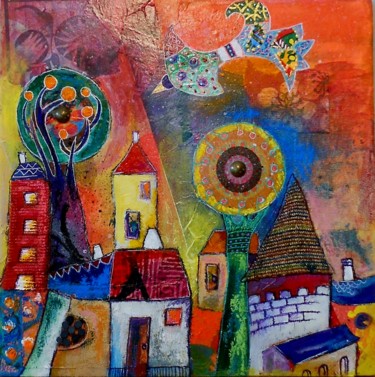 #artistsupportpledge L'oiseau en ville Painting titled "#artistsupportpledg…" by Armelle Colombier, Original Artwork, Acrylic
