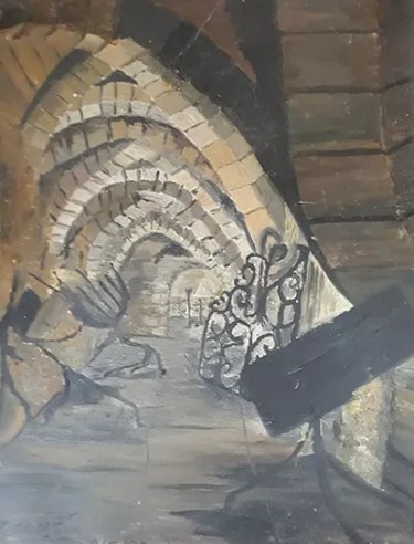 Peinture intitulée "La Cave du st jacqu…" par Oeilme, Œuvre d'art originale, Huile Monté sur Châssis en bois